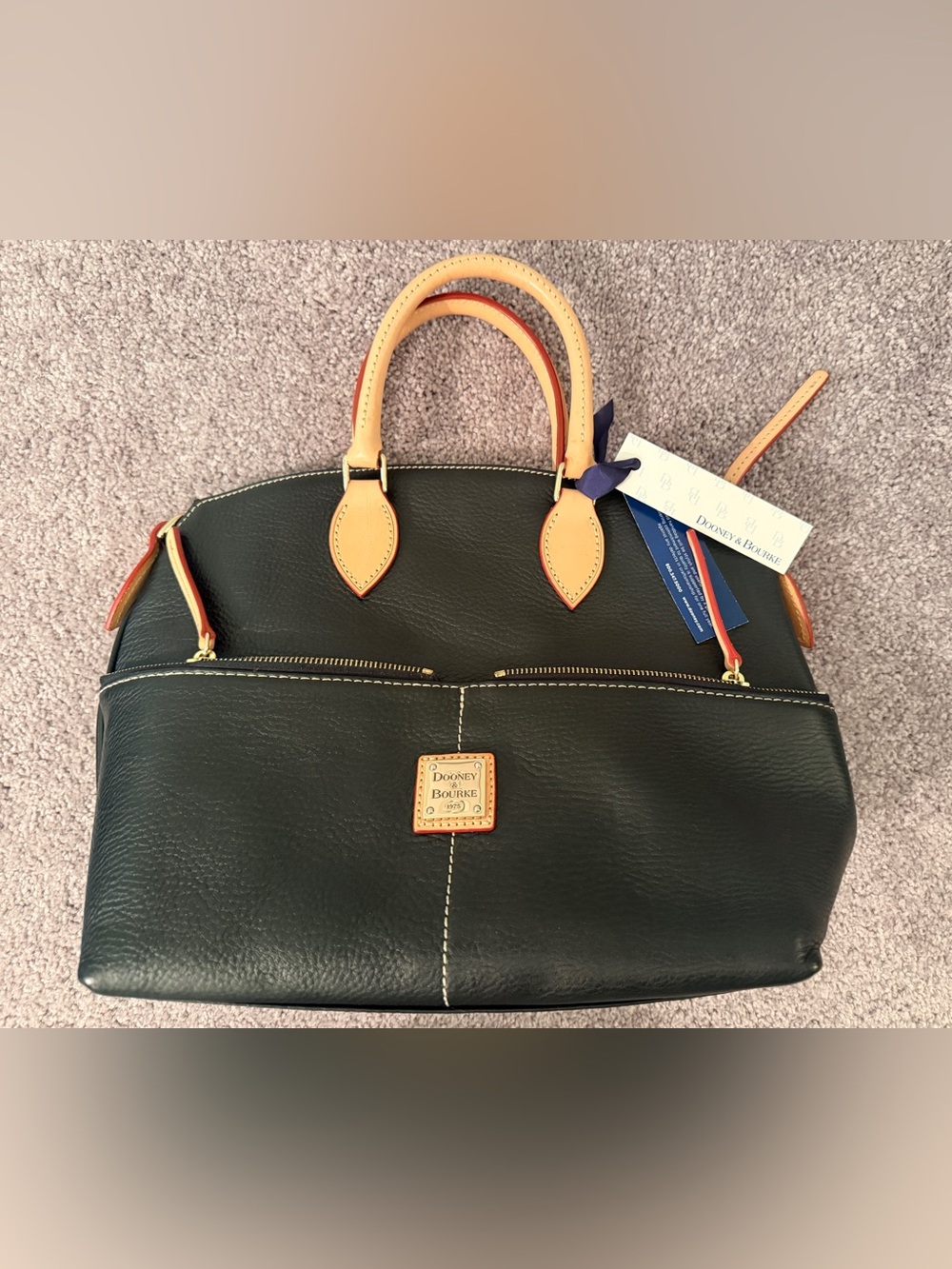 Dooney & Bourke Black Satchel with Tan Handles